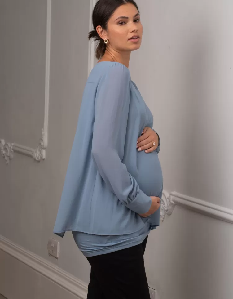 Seraphine Haut de grossesse et allaitement effet superposé bleu ardoise | < Vêtements d'allaitement | Hoodies et Tops