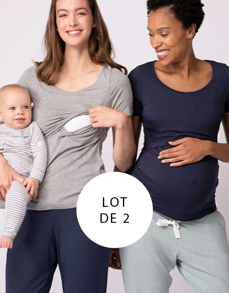 Seraphine Lot de 2 t-shirts grossesse et allaitement – Gris/Bleu marine | < Vêtements d'allaitement | Hoodies et Tops