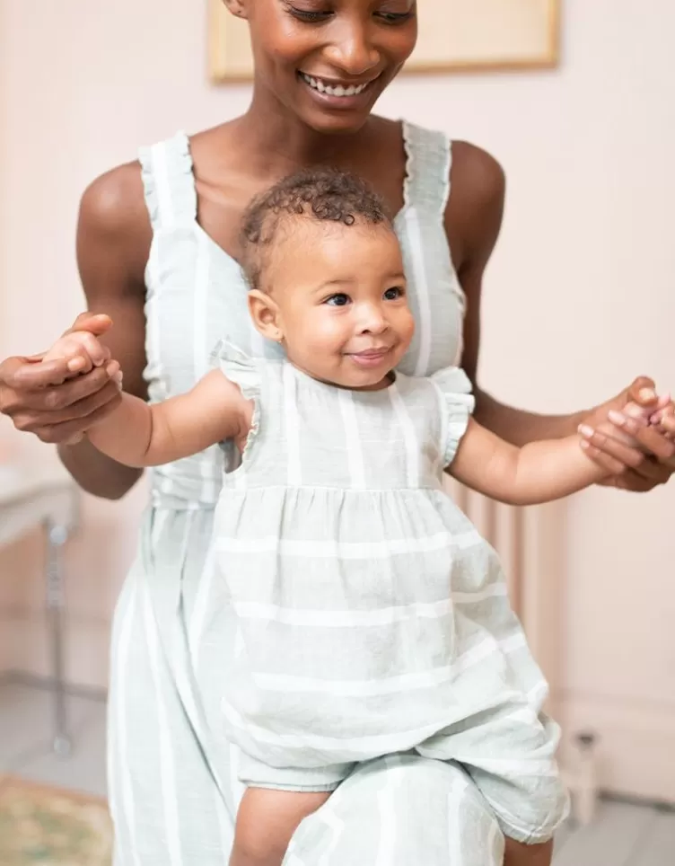 Seraphine Mama & Mini Barboteuse en coton à rayures vertes et blanches< Cadeau Bébé | Vêtements Bébé