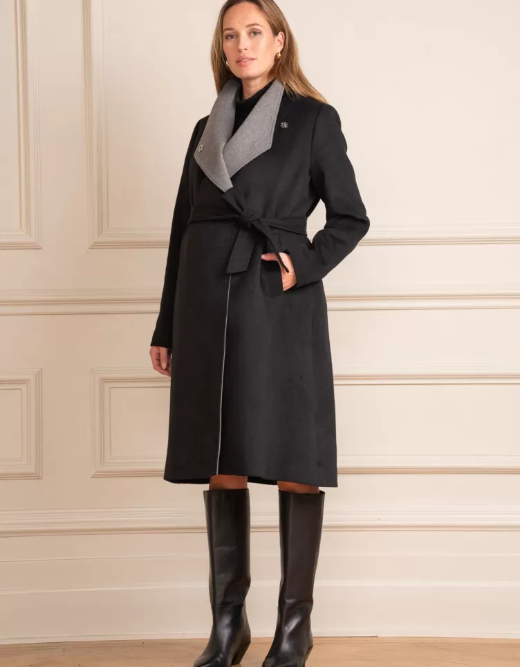 Seraphine Manteau de grossesse effet cache-cœur noir en laine mélangée | < Manteaux et vestes