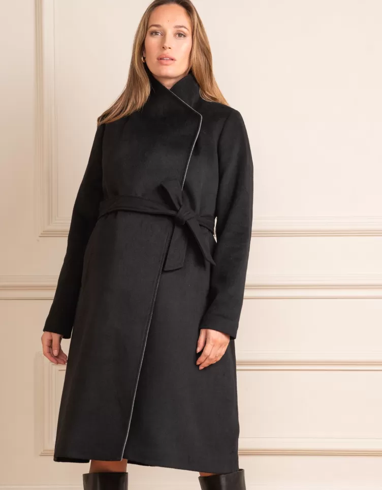 Seraphine Manteau de grossesse effet cache-cœur noir en laine mélangée | < Manteaux et vestes