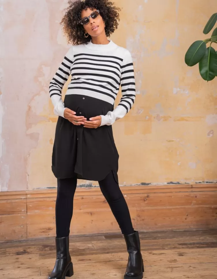 Seraphine Robe grossesse et allaitement noire et pull rayé marin | < Vêtements d'allaitement | Robes