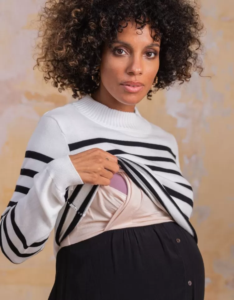 Seraphine Robe grossesse et allaitement noire et pull rayé marin | < Vêtements d'allaitement | Robes
